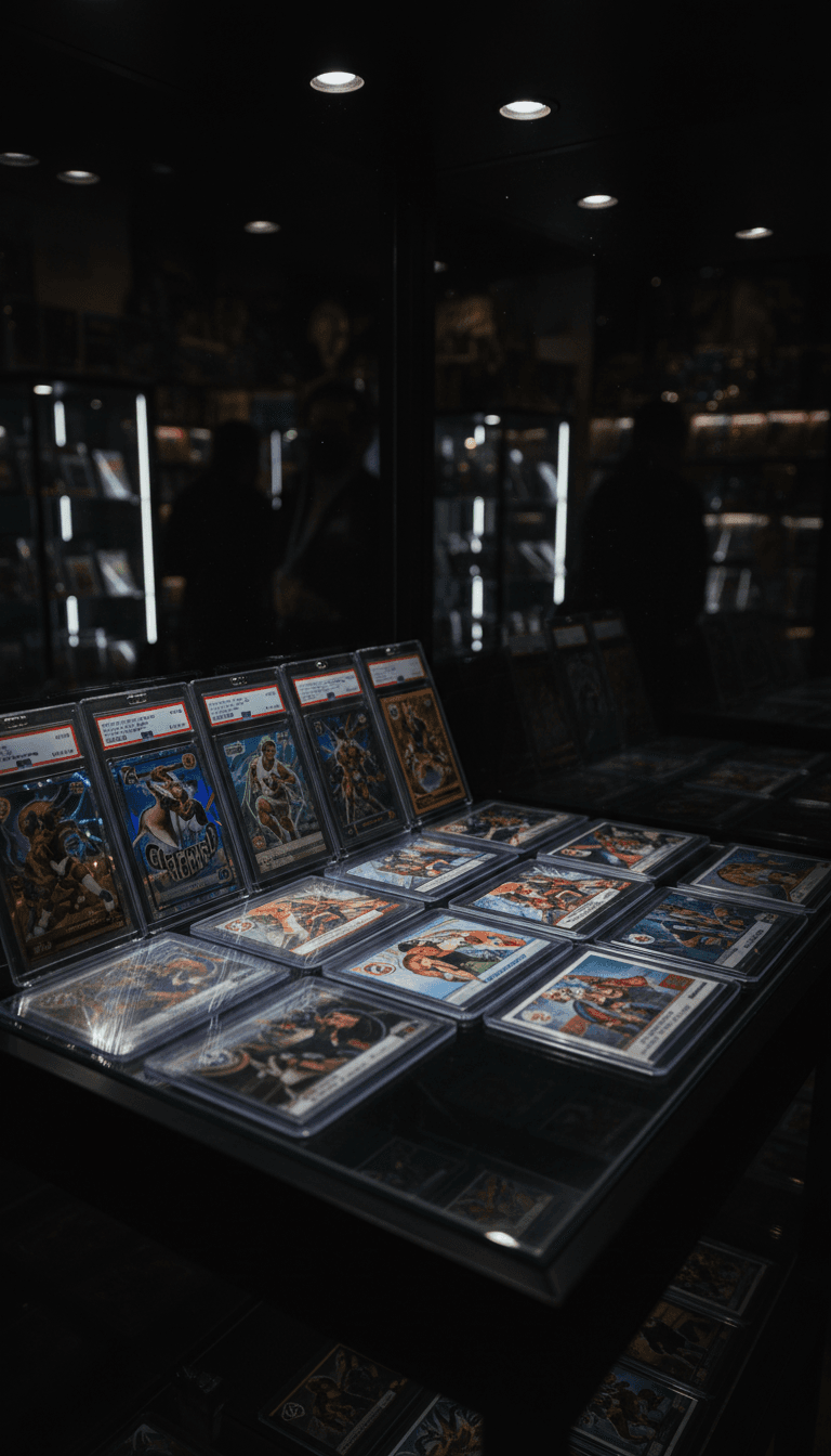 Graded cards in display cases